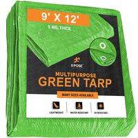 Multipurpose Protective Cover Green Poly Tarp 9' x 12' - Durable, Water Resistant, Weather Resistant - 5 Mil Thick Polyethylene - by Xpose Safety