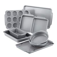 Farberware 46650 Nonstick Bakeware Set with Nonstick Bread Pan, Baking Pans, Cookie Sheet / Baking Sheet, Cake Pans and Muffin Pan / Cupcake Pan - 10 Piece, Gray