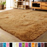 LOCHAS Luxury Velvet Living Room Carpet Bedroom Rugs, Fluffy, Super Soft Cozy, Bright Color, High Pile, Floor Area Rugs for Girls Room, Kids, Nursery and Baby (5.3x7.5 Feet, Khaki)