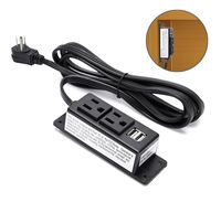 Kungfuking Surge Protector Power Strip Flat Plug Desk Power Grommet Conference Wall Mount USB Outlet Power Socket 2-Socket & 2-USB Ports 6.56 FT Extension Cord (Black)
