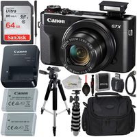 Canon PowerShot G7 X Mark II Digital Camera (Black) with Essential Accessory Bundle - Includes: SanDisk Ultra 64GB SDXC Memory Card, 1x Replacement Battery, 57" Tripod, Carrying Case & More