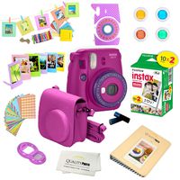 Fujifilm Instax Mini 9 Instant Camera w/Fujifilm Instax Mini 9 Instant Films (20 Pack) + A14 Pc Deluxe Bundle for Fujifilm Instax Mini 9 Camera (Purple)