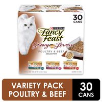Purina Fancy Feast Gravy Wet Cat Food  Variety Pack, Gravy Lovers Poultry & Beef Feast Collection - (30) 3 oz. Cans