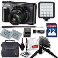 Canon PowerShot SX720 HS 20.3MP 40X Optical Zoom Digital Camera Video Creator Kit (Black)+ 32GB High Speed Memory Card + Steady Grip + LED Video Light + Extra Battery + Professional Accessory Bundle