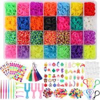 YIQIHAI 12000+ Rainbow Rubber Bands Mega Refill Bracelet Making Kit Over 11000+ Loom Bands in 28 Colors with S Clips, Charms, Beads, Backpack Hooks, Tassels, Hair Clips, Crochet Hooks, Y Loom