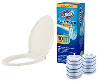 Kohler Grip-Tight Cachet Q3 Elongated Closed-Front Toilet Seat, Biscuit bundle with Clorox 10 Count Toiletwand Disposable Toilet Cleaning Refill