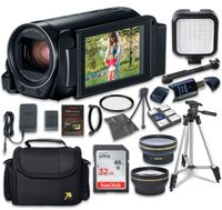 Canon VIXIA HF R80 Camcorder with Sandisk 32 GB SD Memory Card + LED Light + Extra Accessory Bundle