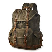 BRASS TACKS Leathercraft Men's Heavy Duty Waxed Canvas Vintage Backpack Genuine Leather Trim Casual 15.6"laptop Bookbag Travel Rucksack