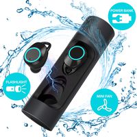 Tiamat True Wireless Earbuds, Force Sports Wireless Bluetooth Headphones, Bluetooth 5.0 IPX6 7 Waterproof Power Bank Portable Fan USB Flashlight Long Lasting Earbuds for Samsung,Smartphone More