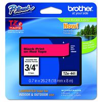 Brother Genuine P-touch TZE-441 Tape, 3/4" (0.7") Wide Standard Laminated Tape, Black on Red, Laminated for Indoor or Outdoor Use, Water-Resistant, 0.7" x 26.2' (18mm x 8M), Single-Pack, TZE441