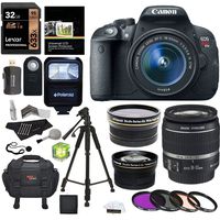 Ritz Camera Canon EOS Rebel T5i 18MP SLR Digital Camera, 18-55mm f/3.5-5.6 is STM Lens, Polaroid .43x HD Wide Angle 2.2X Telephoto Lens, Lexar 32GB, Polaroid Tripod, Flash, Filter Kit Acessory Bundle