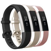 Keasy Replacement Bands Compatible with Fitbit Alta and Fitbit Alta HR, Soft Silicone Wristbands with Secure Metal Buckle for Men Women (Black/Champagne/Rose Gold, Small(5.5"-6.7"))