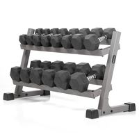 XMark's Two Tier Heavy Duty Steel Dumbbell Rack with Angled Shelves Fully Loaded with 380 lbs. of XMark's Superior Rubber Coated Hex Dumbbells