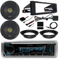 Kenwood Digital Media Marine Stereo, 2X Kicker 6.5" CS 300 Watt Speakers, Dash Install Kit, Speaker Adapters, Thumb Control Interface, Antenna - Fits 1998-2013 Harley Davidson FL Models