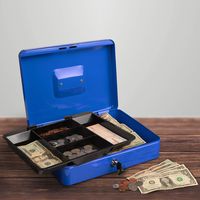 Stalwart Cash Box - Locking Petty Cash Safe with Removable 5 Slot Coin Tray and Key Entry for Yard Sales, Markets and Concession Stands (Blue)
