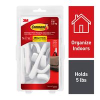 Command White Hooks, White, 14 hooks, 16 strips, Indoor Use (17003-MPES)