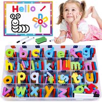 225PCS Magnetic Letters and Numbers for Kids with Double-Side Magnet Board and Storage Box - ABC Uppercase Lowercase Foam Alphabet Letters for Toddlers - Classroom Home Education Spelling Learning Set