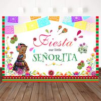 Mehofoto Fiesta Baby Shower Backdrops Tribe Little Princess Photography Background 7x5ft Watercolor Flower Flags Mexico Style Vinyl Photoshoot Party Banner Decor