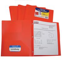 C-Line Two-Pocket Heavyweight Poly Portfolio with Prongs, For Letter Size Papers, Includes Business Card Slot, 1 Case of 25 Portfolios, Orange (33962-25)