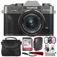 Fujifilm X-T30 4K Wi-Fi Mirrorless Digital Camera with XC 15-45mm Lens Kit - Charcoal Silver with 32GB Bundle and Travel Photo Cleaning Kit