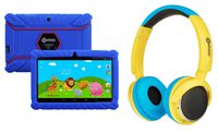 Contixo 7" Educational Learning Kids Tablet & Kid Safe 85dB Bluetooth Over The Ear Headphones Bundle (Dark Blue)