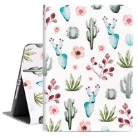 TeenGrow iPad 9.7 Case 2018 iPad Air 2, iPad Air Case Premium Leather Folio Stand Cover Back Auto Wake/Sleep for Apple iPad 6th / 5th Gen, iPad Air 1/2, Cactus (Watercolor Cactus)
