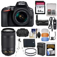 Nikon D5600 Wi-Fi Digital SLR Camera & 18-55mm VR DX AF-P + 70-300mm VR AF-P Lens + 64GB Card + Case + Battery & Charger + Grip + Tripod + Kit