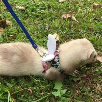 Ferret Harness and Leash Adjustable, Blue Sakura Cotton Cloth Ferret Walking Vest, Soft and Breathable Ferret Lead Leash with Angel Wings and Safe Bell