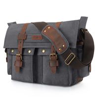 Kattee Unisex's Classic Military Canvas Shoulder Messenger Bag Leather Straps Fit 16" Laptop (Dark Gray)