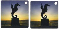 3dRose Puerto Vallarta Malecon Boy on Seahorse Statue Silhouetted Against Sunset - Key Chains, 2.25 x 4.5 inches, set of 2 (kc_18563_1)
