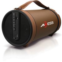 AXESS SPBT1033 Portable Bluetooth Indoor/Outdoor 2.1 Hi-Fi Cylinder Loud Speaker with Built-In 4" Sub and FM Radio, SD Card, USB, AUX Inputs in Brown
