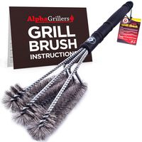 Alpha Grillers 18" Grill Brush. Best BBQ Cleaner. Safe for All Grills. Durable & Effective. Stainless Steel Wire Bristles and Stiff Handle. A for Barbecue Lovers.