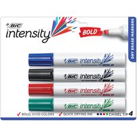 BIC Great Erase BOLD Dry Erase Marker, Tank Style, Chisel Tip, Assorted Colors, 4-Count