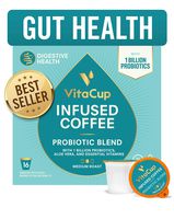 VitaCup Probiotic Coffee Pods 16ct |Gut Health| w/ Aloe Vera, Vitamins & Probiotics, Vegan|Keto|Paleo| B1, B5, B6, B9, B12, Compatible with K-Cup Brewers Including Keurig 2.0, Top Rated Cups