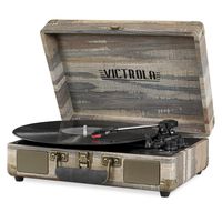 Victrola Bluetooth Suitcase Record Player with 3-Speed Turntable, Farmhouse Shiplap Grey