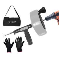 DrainX Power Pro 50-FT Steel Drum Auger Plumbing Snake with Drill Attachment | Use Manually or Powered | Heavy Duty Drain Snake Cable with Work Gloves and Storage Bag Included