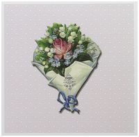 3dRose Forget Me Not Bouquet of Roses and Lily of The Valley on A Pink with White Hearts Background Greeting Cards, 6 x 6 Inches, Set of 6 (gc_154861_1)