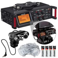 Tascam DR-70D 4-Channel Audio Recording Device for DSLR and Video Cameras with Tascam TM-2X Stereo XY Condenser DSLR Microphone