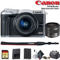 Canon EOS M6 Mirrorless Digital Camera with 15-45mm Lens (International Model) (Silver) (1725C011) - Starter Bundle