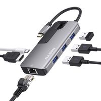 USB C Hub Multiport Adapter，Type C Adapter with 4K USB C to HDMI, Ethernet Port, 3 USB 3.0 Ports and USB C Power Pass-Through Port for MacBook/Pro/Air 2016/2017/2018/2019 and More USB C Devices.