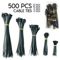 YS Industries Black Zip Ties Assorted Multi-Purpose Self Locking Cable Ties Variety Pack of 4+6+8+10+12 Inch Black (500 Pcs)