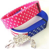 Set Large Size 1 Pink with White Hearts 1 American Flag Colors Bands for Fitbit FLEX Only With Metal Clasps Replacement /No tracker/+ Nice Crystals Feather Brooch