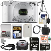 Nikon 1 J5 Wi-Fi Digital Camera & 10-30mm Lens (White) with 32GB Card + Battery + Strap + Case + Tripod + Kit
