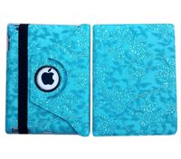 iPad Case Rotating Stand Case Cover with Wake Up / Sleep Function For Apple iPad Air 2nd Generation Compatible models; MGKM2LL/A , MGKM2LL/A ,MGTY2LL/A or A1566 , A1567 ( Blue Embossed Flowers )