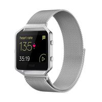 Akale Metal Band Compatible with Fitbit Blaze, Small and Large Stainless Steel Band with Metal Frame Replacement Strap Wristband for Fit bit Blaze Smart Fitness Watch, Women Men(Silver Large-A)