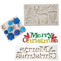 Wootkey Set of 3 Christmas Theme Merry Christmas Reindeer Snowflake Fondant Silicone Mold for Sugarcraft, Cake Border Decoration, Cupcake Topper, Polymer Clay, Crafting Moulds