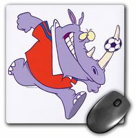 3dRose LLC 8 x 8 x 0.25 Inches Mouse Pad, Silly Soccer Rhino Sports Cartoon (mp_104384_1)