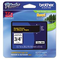 Brotheramp;reg; P-Touchamp;reg; - TZe Standard Adhesive Laminated Labeling Tape, 3/4w, Gold on Black - Sold As 1 Each - Perfect for Labeling File folders and Binders, Name Badges, and Small Signage.