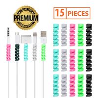 15 Pcs 5 Assorted Colors Flexible Spiral Charging Cable Protector Wire Cord Organizer Tube Accessories Charger Saver for iPhone, MacBook, USB, PC, Cell Phones, Computer, Laptop