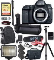Canon EOS 6D Mark II DSLR Camera Body Only Kit + 128GB Sandisk Extreme Memory + Video LED Light + Rode Microphone + 60" Portable Tripod + Professional Kit